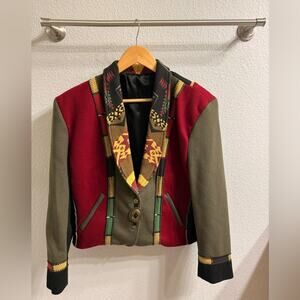 Vintage 90s Southwestern/Western Wool Jacket Red Green Yellow Women’s Medium